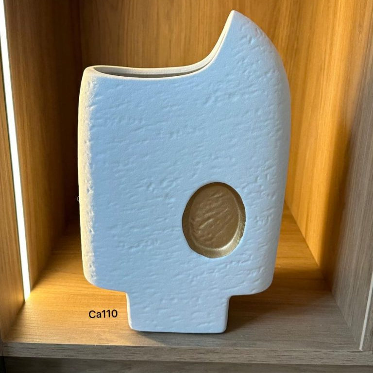 Jarron forma paleta con ojo dorado ceramica 19cm* 9.5cm* 29cm