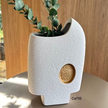 Jarron forma paleta con ojo dorado ceramica 19cm* 9.5cm* 29cm