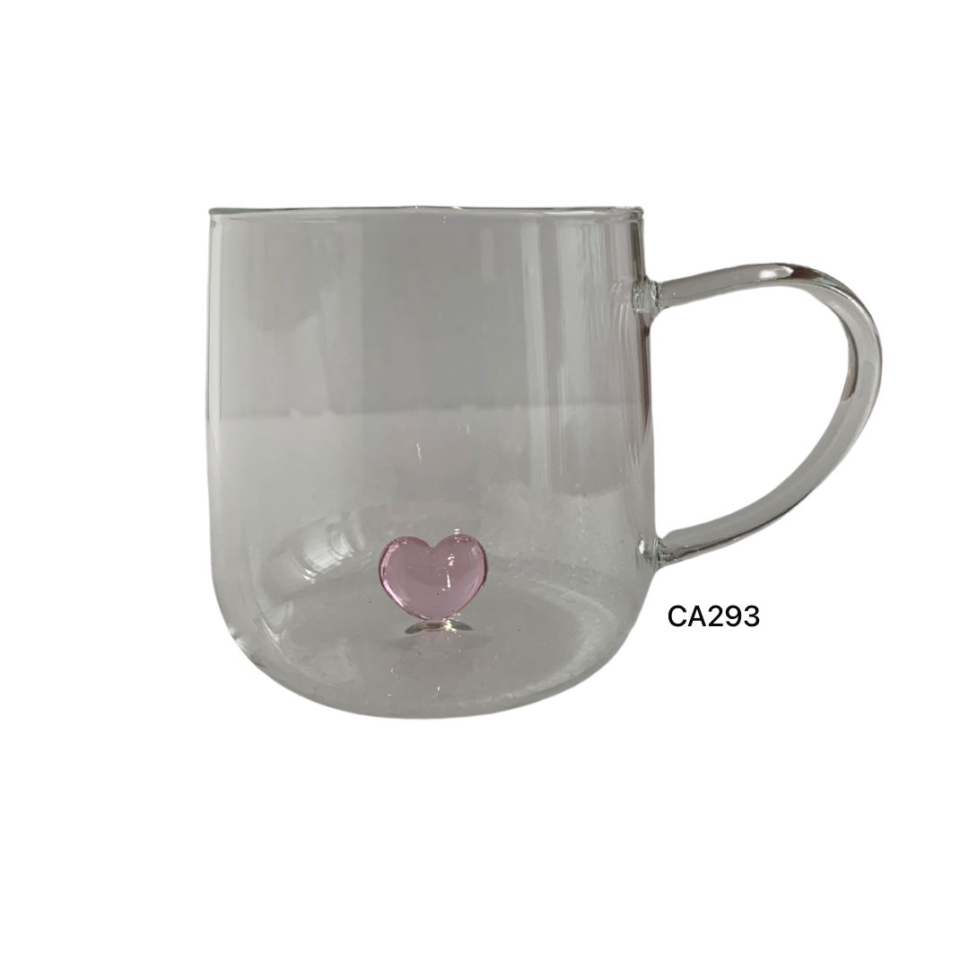 Taza cristal transparente corazon rosado  400ml