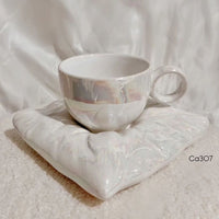 Taza plato cojin perlado ceramica  220ml