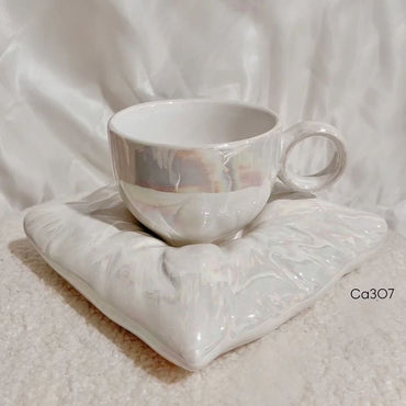 Taza plato cojin perlado ceramica  220ml
