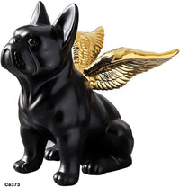 Articulo decorativo perro negro alas dorada ceramica  21,7cm* 10,5cm* 21,6cm
