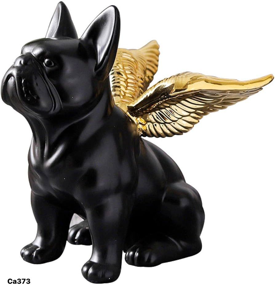 Articulo decorativo perro negro alas dorada ceramica  21,7cm* 10,5cm* 21,6cm
