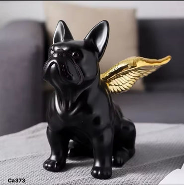 Articulo decorativo perro negro alas dorada ceramica  21,7cm* 10,5cm* 21,6cm