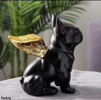 Articulo decorativo perro negro alas dorada ceramica  21,7cm* 10,5cm* 21,6cm