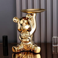 Articulo decorativo oso dorado mano levantada bandeja   18cm* 17cm* 20,5cm