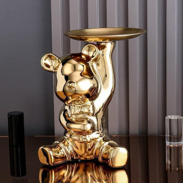 Articulo decorativo oso dorado mano levantada bandeja   18cm* 17cm* 20,5cm