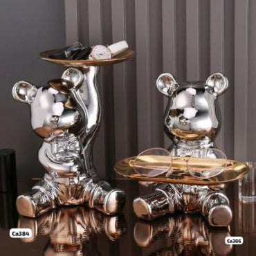 Articulo decorativo oso plateado bandeja   17,5cm* 15,5cm* 19cm