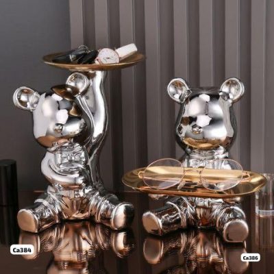 Articulo decorativo oso plateado bandeja   17,5cm* 15,5cm* 19cm
