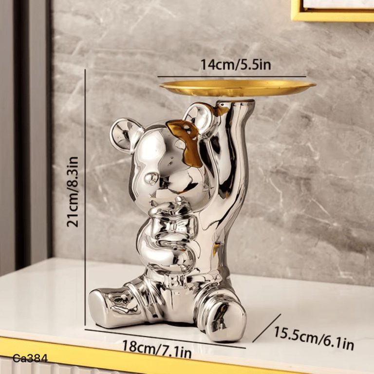Articulo decorativo oso plateado mano levantada bandeja   18cm* 17cm* 20,5cm