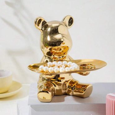 Articulo decorativo oso dorado bandeja   17,5cm* 15,5cm* 19cm