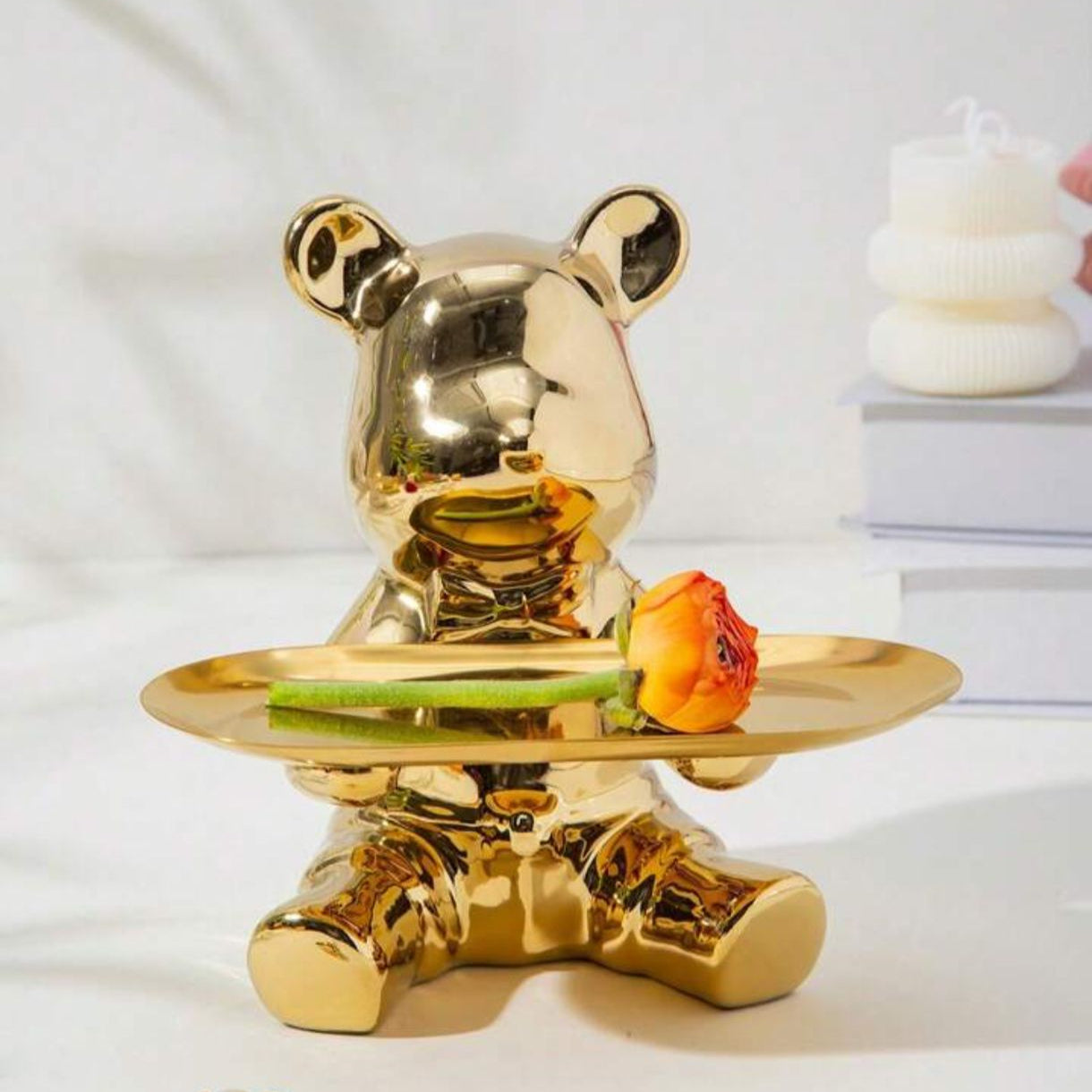 Articulo decorativo oso dorado bandeja   17,5cm* 15,5cm* 19cm