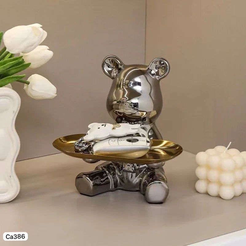 Articulo decorativo oso plateado bandeja   17,5cm* 15,5cm* 19cm