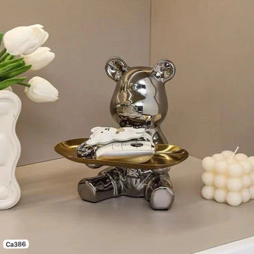 Articulo decorativo oso plateado bandeja   17,5cm* 15,5cm* 19cm