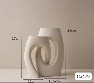 Set dos jarrones union blanco ceramica 13,5cm* 8cm* 21cm - 12cm* 11cm* 17cm