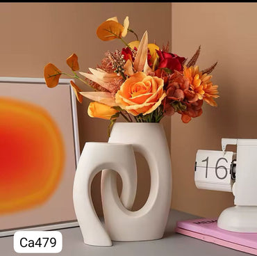 Set dos jarrones union blanco ceramica 13,5cm* 8cm* 21cm - 12cm* 11cm* 17cm