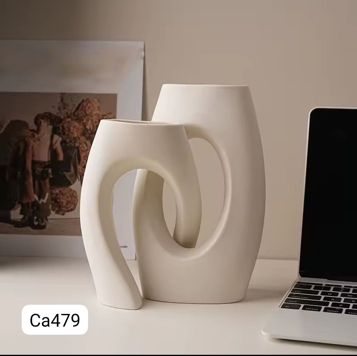Set dos jarrones union blanco ceramica 13,5cm* 8cm* 21cm - 12cm* 11cm* 17cm
