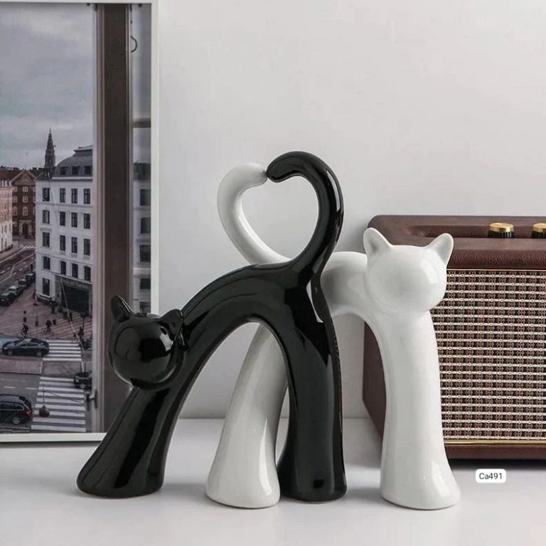 Set dos gatos union blanco y negro ceramica 17cm* 5cm* 22cm - 16cm* 8,5cm* 21cm