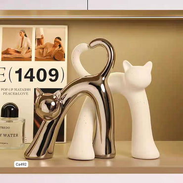 Set dos gatos union blanco y plateado ceramica 17cm* 5cm* 22cm - 16cm* 8,5cm* 21cm