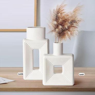 Jarron blanco textura cuadrado ceramica pequeño  16cm* 21,5cm