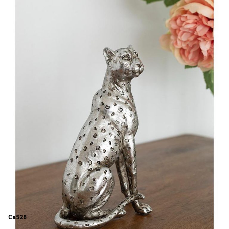 Articulo decorativo leopardo plateado mediano  12,5cm* 8,5cm* 21cm
