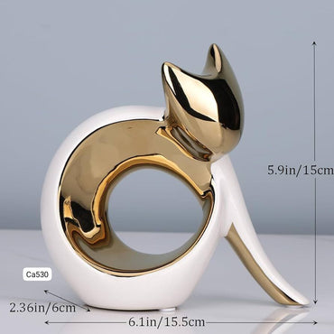 Articulo decorativo gato blanco con dorado diseño circulo  15,5cm* 6cm* 15cm