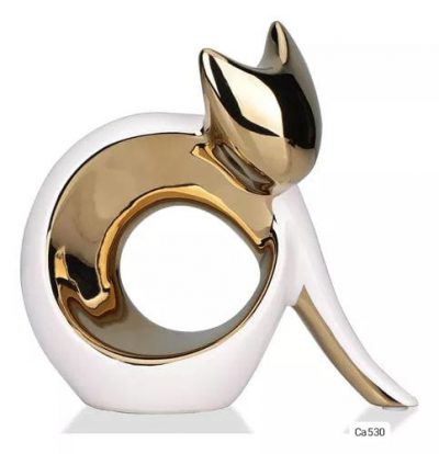Articulo decorativo gato blanco con dorado diseño circulo  15,5cm* 6cm* 15cm