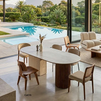 Mesa comedor beige piedra sintetizada base acanalada   160cm* 80cm* 75cm