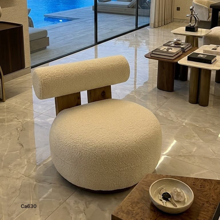 Silla blanca tela boucle base madera   76cm* 84cm* 68cm