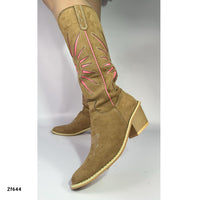Bota texana café detalles rosa tacon 5cm  BOTA02   C-1