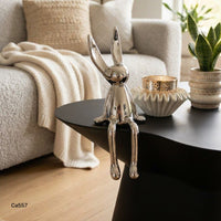 Articulo decorativo conejo plateado mediano  10cm* 10cm* 28cm