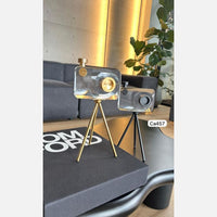 Articulo decorativo camara cristal detalles negro  13cm* 4,5cm* 10cm*   base 17cm