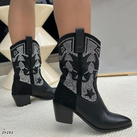 Botin texano negro apliques brillante tacon 7cm  255-084