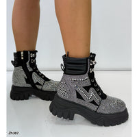 Botin negro apliques plateado brillantes suela 6cm  HX3195-B9647