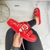 Sandalia roja apliques plateados 911 C14