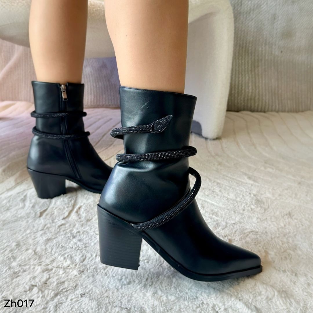 Botin texano negro apliques brillante tacon 8cm  HX3095-C1101