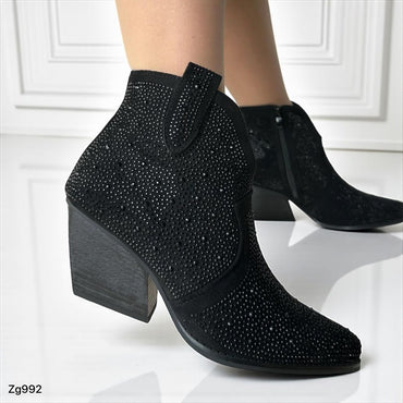 Botin texano negro apliques brillantes tacon 7cm   AA94-AX8827-28   C-38