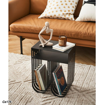 Mesa auxiliar a rayas hierro negra  35.5cm* 26cm* 46cm