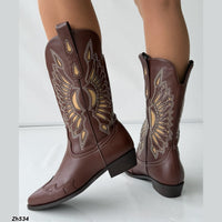 Bota texana café detalles beige tacon 4cm  HX3357-C1772