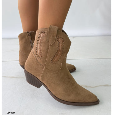 Botin texano beige detalle brillante tacon 5cm  7188   C-163