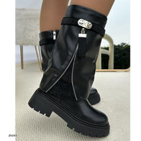 Botin negro doblez apliques brillante suela 5cm  255-082