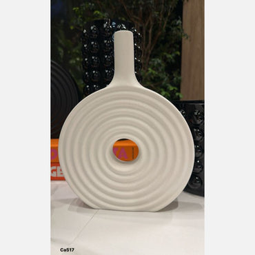 Jarron blanco textura circulo ceramica  21cm* 28,2cm