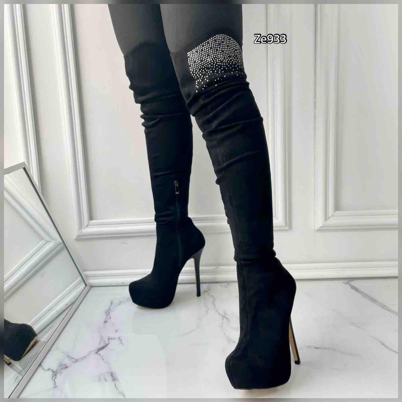 Bota caña alta negra apliques tacon 15cm  372-105  C4