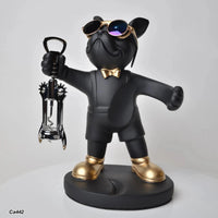 Articulo decorativo porta vino perro negro parado  21cm* 13cm* 28,5cm
