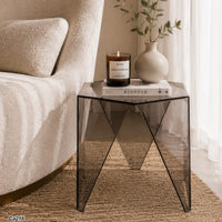 Mesa auxiliar acrílico gris de triángulos  40cm* 40cm* 43cm