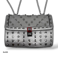 Bolso plateado apliques y cadena plateado   24cm* 9cm* 18cm   C - 23196-A