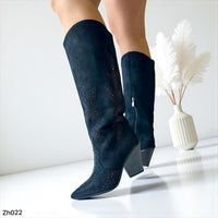 Bota texana negro apliques brillantes tacon 9cm  255-115