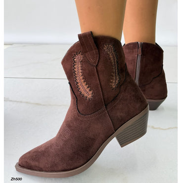 Botin texano cafe detalle brillante tacon 5cm  7188   C-163