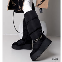 Bota caña alta negro acolchada suela 6cm  NS372P   C-77
