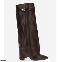 Bota caña alta café doblez detalle dorado tacon 10cm  2P9B-X9154-01  C-136